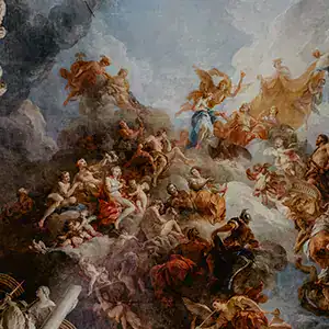 Ancient Baroque artwork depicting mythological figures and dynamic movement.