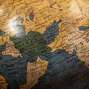 Vintage map of the Middle East and surrounding regions, highlighting historical geography.